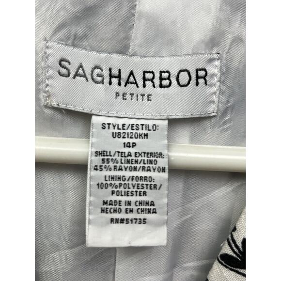 Sag Harbor Dress Womens Size 14P Black White Linen Blend Button‎ Front Floral - Picture 3 of 5